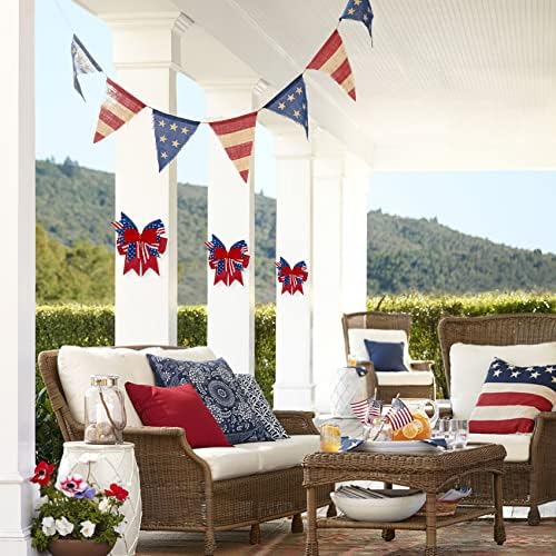 SIMISI RIBBON 4th of July Bow Red White Blue Wreath Bows Patriotic Decoration for Memorial Day, Veteran's Day (9.5 x 13 inch)