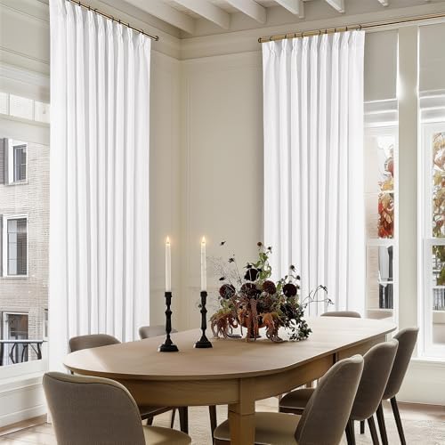 TWODRAPES 60 Inch Width Curtains 92 Inch White Linen Curtains Pinch Pleated