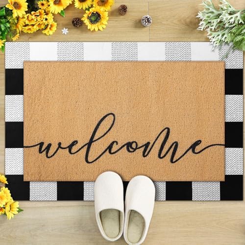 Tinideya 2 Pcs Fall Welcome Layered Doormat Set for Front Porch