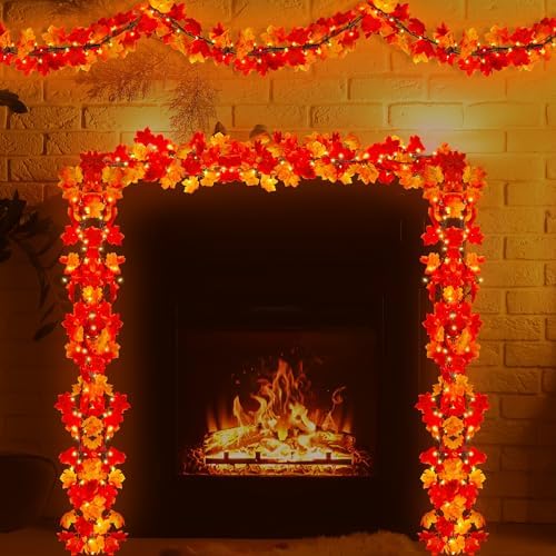 4Pack 36FT Plug in Fall Garland with Lights for Fall Decorations for Home
