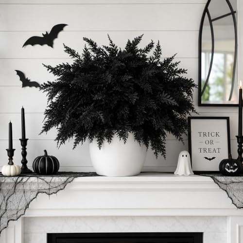 10 Pcs 18" Halloween Black Cedar Pine Picks, Gothic Pine Branches Decor