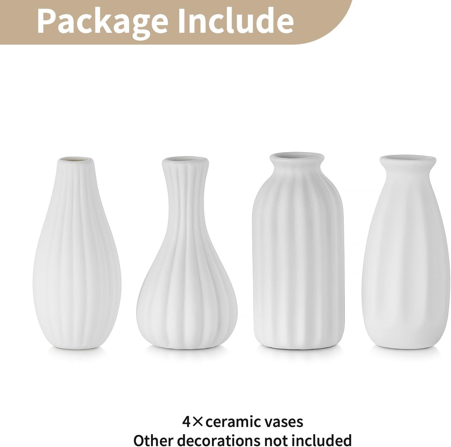 Ceramic Vase / Small Bud Vases for Flowers / White / Set of 4