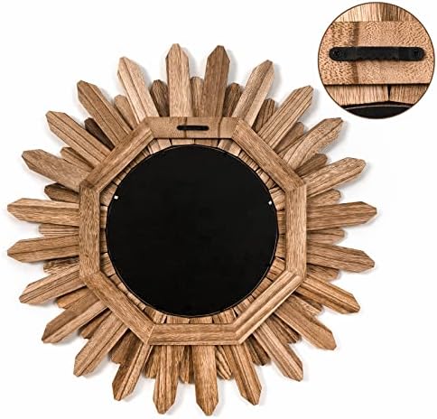 Honiway Mirror Wall Decor 21 inch Rustic Wood Boho Aesthetic Mirror for Room & Home Decor Farmhouse Wall Decor at