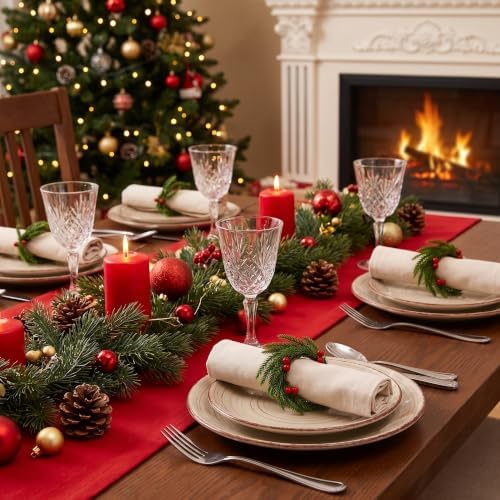 12 Pcs Christmas Napkin Rings Wreath Napkin Holder, Red Berry