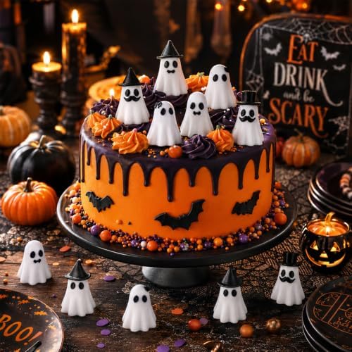 DULEFUN 50PCS Halloween Mini 3D Printed White Ghost Figure Miniatures Decor