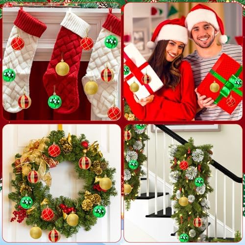 JULMELON 24Pcs Christmas Ball Ornaments, Red Green Gold Shatterproof Decor