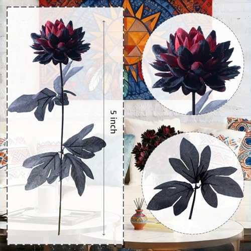 12Pcs Artificial Dahlia Flowers Black Gothic Dead Flowers for Halloween