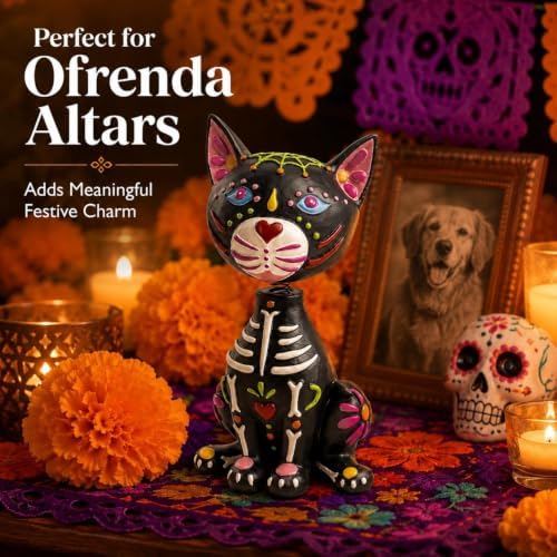 Day of The Dead Cat Figurines, Pet Ofrenda Decorations for Altar