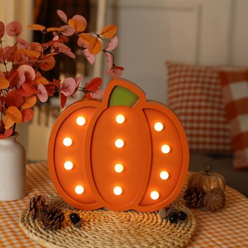 Fall Decor-Fall Decorations for Home-Light Up Wooden Pumpkins | Handmade Pumpkins with Light for Thanksgiving Halloween Home Kitchen Tabletop Decor