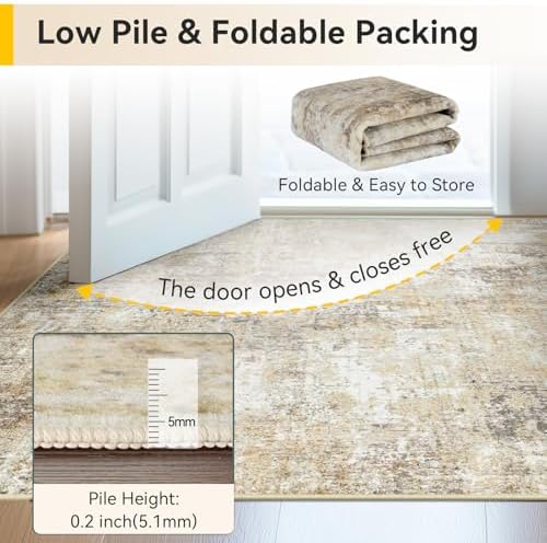 RELEANY Washable 8'x10' Abstract Area Rug for Living Room Neutral Brown