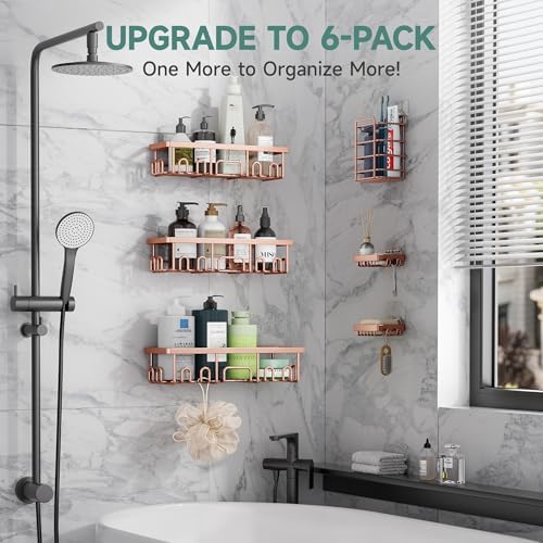 Veken Shower Caddy 6-Pack, No Drilling & Rustproof, Waterproof Adhesive Shelves Rack with Soap Holder, Large Capacity
