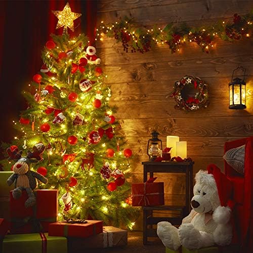 Brizled Christmas Tree Star, 12'' Rattan Xmas Tree Topper with 10 Lights