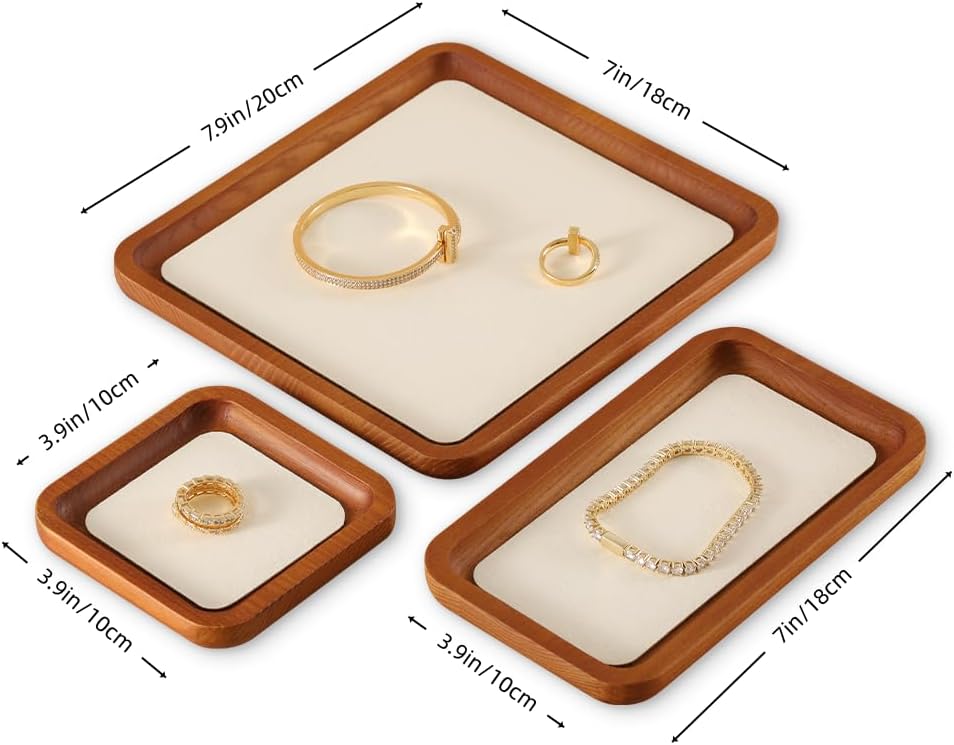 Wooden Jewelry Display Tray Rounded Rectangle Ring Showcase / Gray / Medium-w 3.9'' x H 0.6'' x L 7
