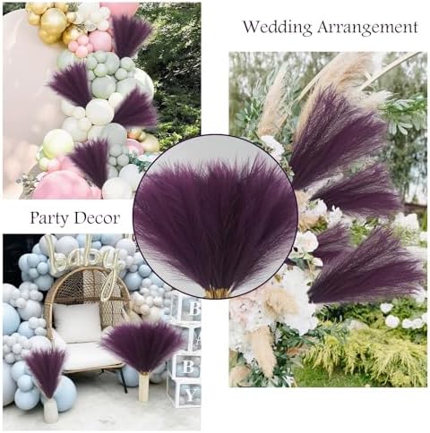 obbsie 50PCS Purple Faux Pampas Grass Decor, 21.6" Fluffy Vase Filler