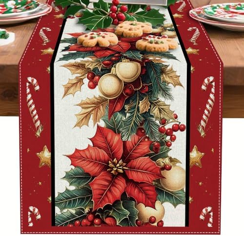 Winter Table Runner, Seasonal Christmas Kitchen Table Decoration, Suitable for WinterChristmas Family Gathering Indoor 13x72 inches (13x72 inches, Three Christmas Trees)