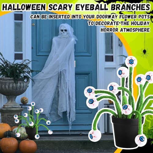 Wavwavw 12 Pcs Halloween Eyeball Picks 10 Inch Floral Pick,Green