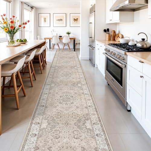 Hallway Washable Runner Rug - 3x16 Kitchen Rugs Entryway Rug Runner Vintage Soft Floor Mat Non Slip Indoor Farmhouse