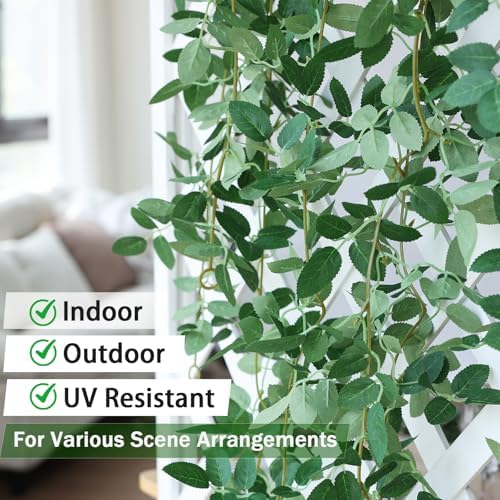 Mizii 2 Strands Artificial Vines Garland 68" Fake Vine with Small Green Leaves Silk Rose Leaf Faux Hanging Plants Greenery Decorations for Bedroom Room Table Centerpieces Wedding Decor (Rose Leaves)