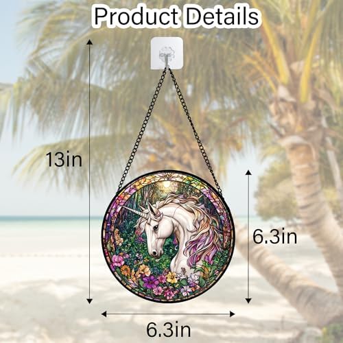 Unicorn in Flower Forest Stained Glass Window Hanging Suncatcher Gift 6.3"
