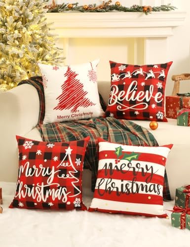 TOYPOPOR Christmas Pillow Covers 20x20 4Pcs Double‑Sided Winter Home Decor