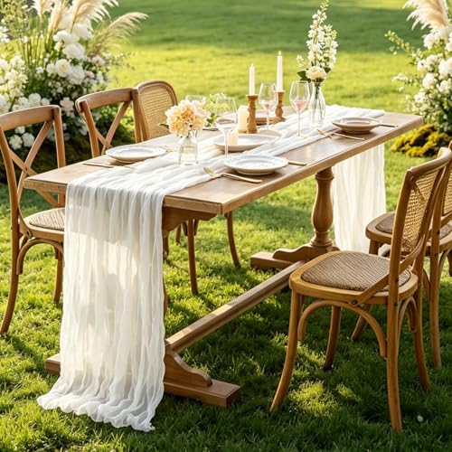 3Pcs Ivory White Table Runner, 10FT Rustic White Table Runner 35*120inch Boho Table Runners for Wedding Bridal Shower Baby Shower Table Centerpiece Decorations