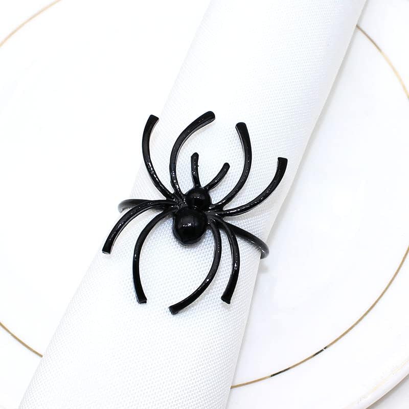 6 Pieces Halloween Spider Napkin Rings Spooky Napkin Ring Holder Metal Alloy Serviette Buckle Ring for Halloween Party Kitchen Dinner Table Decorations (Black Spider)