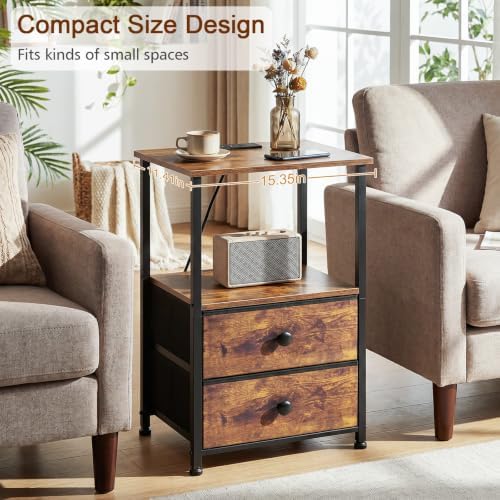 LOAKEKEL Nightstands Set of 2, Night Stand with Charging Station