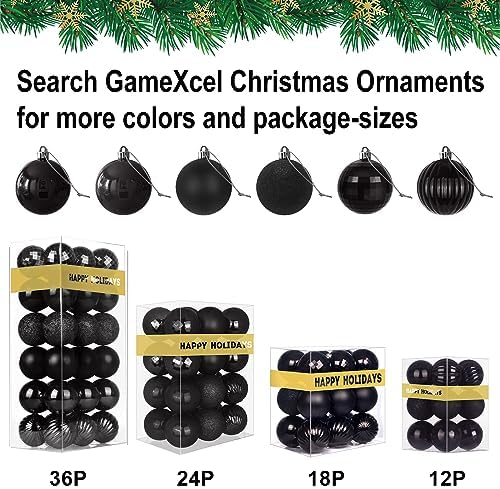 Black Set of XL (4.0") 4PCS Christmas Balls - Christmas Tree Decoration Ornaments Shatterproof Hanging Balls for New Year Easter Valentine Holiday Decorations