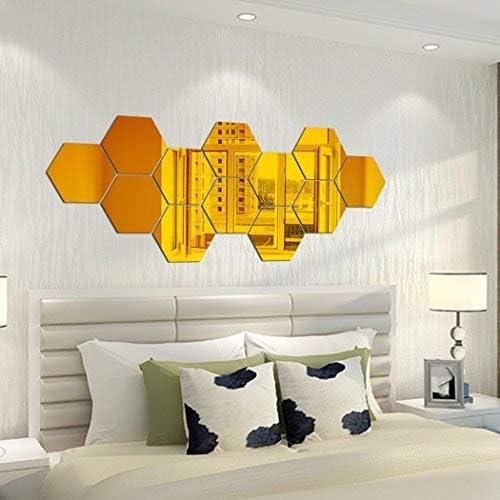 Hexagon Art DIY Decorative Acrylic Sheet Plastic Tiles Home Living Room Bedroom / Gold / Set of 12