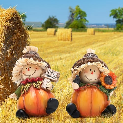 Hodao 2 PCS Fall Harvest Scarecrow Decoration, Thanksgiving Centerpiece