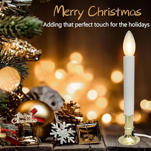 4 Pack Electric Christmas Window Candle, Brass Plated Base Window Candles with Sensor Dusk to Dawn, Candle Set for Home & Kitchen for Window Table Christmas Decorations