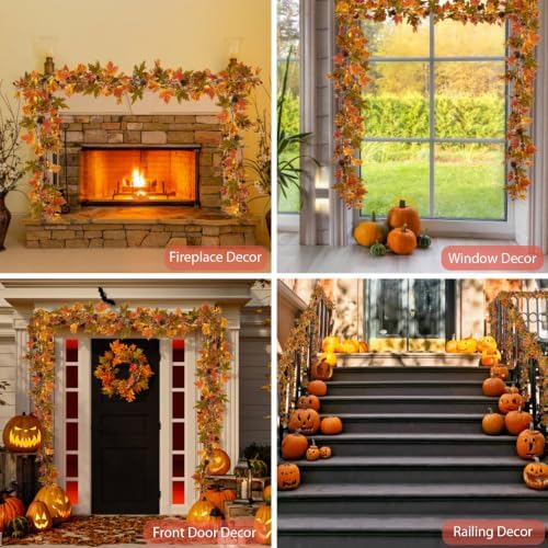 Artgar Fall Maple Leaf Garland, 6 Ft Fall Decor Garland with 30 Warm Lights