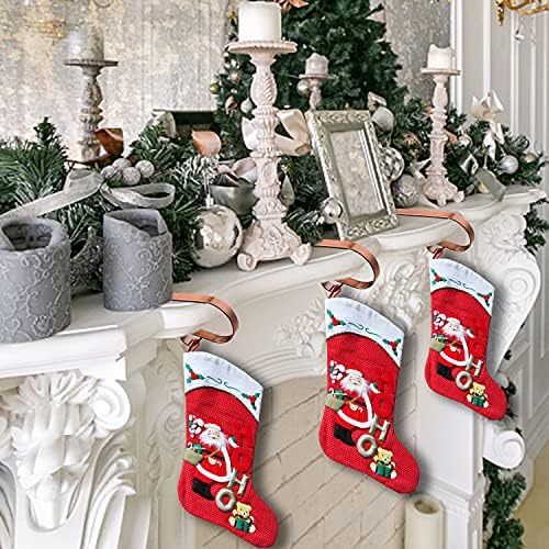 9 Pcs Christmas Stocking Holders Metal Mantel Stocking Hangers Adjustable Hanging Grip Stockings Clip Set (9, Antique Red)