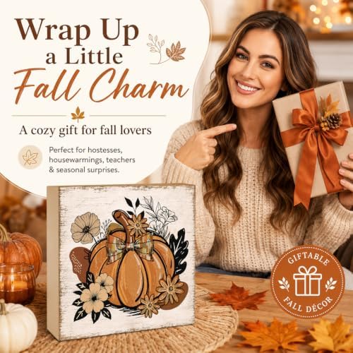 Fall Decorations for Home Bow Pumpkin Wood Sign Fall Decor 5 * 5inch