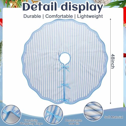 Soaoo 48" Blue and White Striped Christmas Tree Skirt Coastal Decor