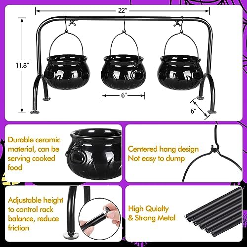 Halloween Party Decorations, 3 Ceramic Witches Cauldron Serving Bowls Set