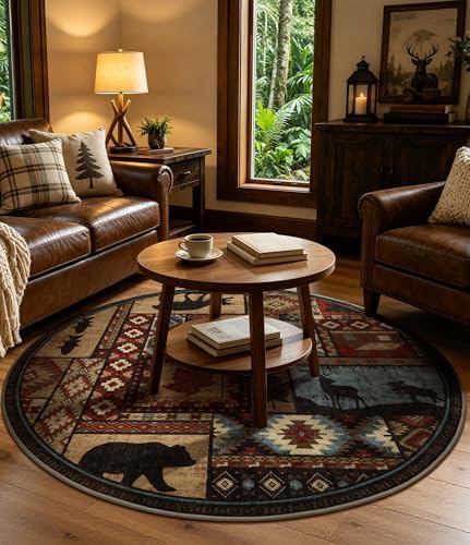 YIHOUSE Washable Rustic Cabin Round Rug, 6ft