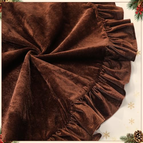 Velvet Christmas Tree Skirt, 48 Inches, Bow Style, Brown