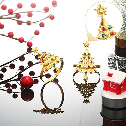 Outus 12 Pack Christmas Tree Napkin Rings Gold Metal Holders