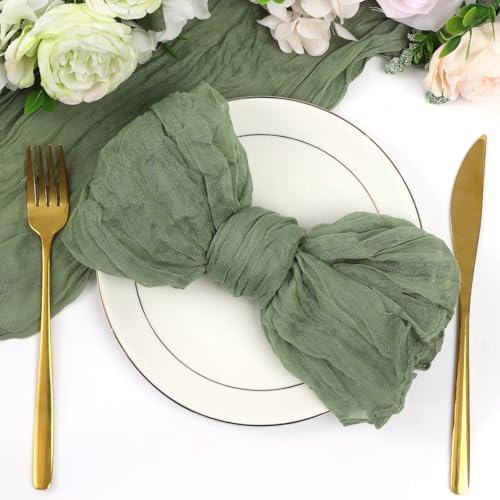 Nydotd 6pcs Gauze Cheesecloth Napkins 20 x 20 Inch Boho Dinner Napkins Wrinkled Rustic Linen Table Decorative Cloth Napkins for Wedding Party Baby Shower Family Everyday Use Easter (Sage Green)