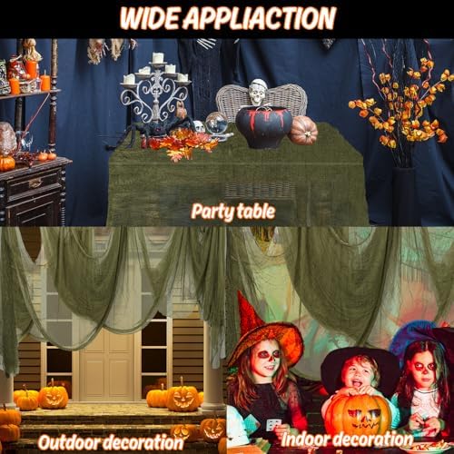 Whaline Halloween Olive Green Creepy Cloth 276 x 87 Inch Spooky Gauze Clothes Halloween Scary Decoration for Haunted Houses Party Supplies Indoor Outdoor
