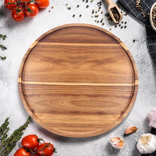 Acacia Round Wood Serving Tray for Ottoman Coffee Dining Table Decorations
