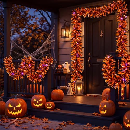 26 ft Halloween Tinsel Garland Hanging Black Orange Garland Decoration