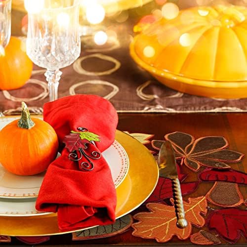 Fall Placemats Set of 6 Thanksgiving Embroidered Maple Table Mat, 11x17 in