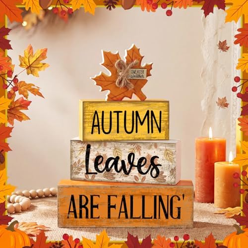 Lineshading 4 Pcs Fall Table Decorations Wooden Autumn Maple Leaf Decor