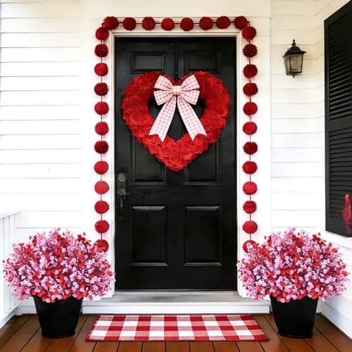 Uieke 12 Pcs Valentine’s Day Artificial Baby’s Breath Flowers, Red Pink Faux Gypsophila Bouquets Real Touch Silk Fake Flowers for Romantic Wedding, Anniversary, Party, Home Table Centerpiece Décor