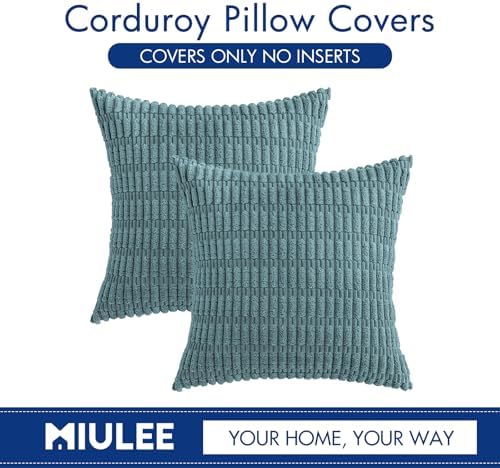 MIULEE Corduroy Decorative Throw Pillow Covers 18x18 Coastal Blue Pack of 2