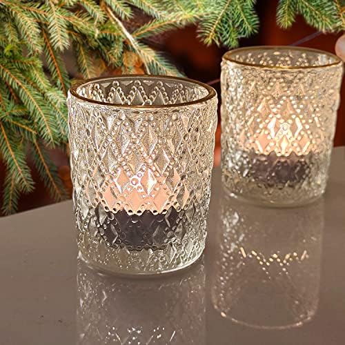 SHMILMH Clear Votive Candle Holders, Glass Tealight Candle Holders Bulk with Rim for Wedding Table Centerpiece Birthday Party Thanksgiving Decor, Set of 12