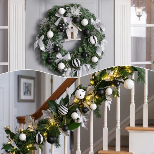 48 Pcs Christmas Ball Ornaments 1.6'' 2.4'' Black White Decor