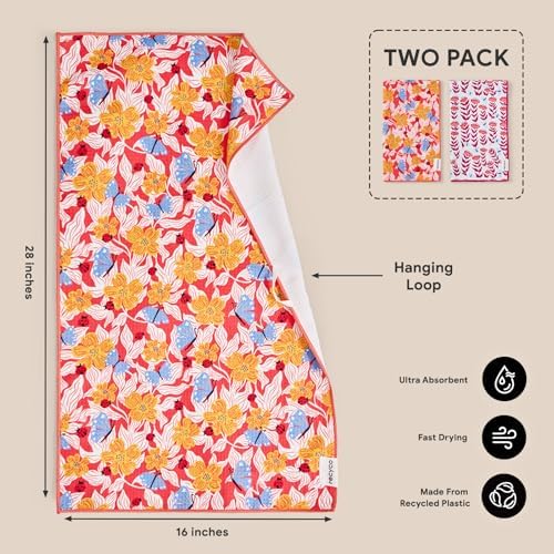 RECYCO Waffle Kitchen Towel Set of 2 - Quick Dry Microfiber Sustainable Dish Towels - Absorbent Reusable Cleaning Tea Towels - Lightweight Hand Towels,16”x 28”, Blossom Brilliance Pink